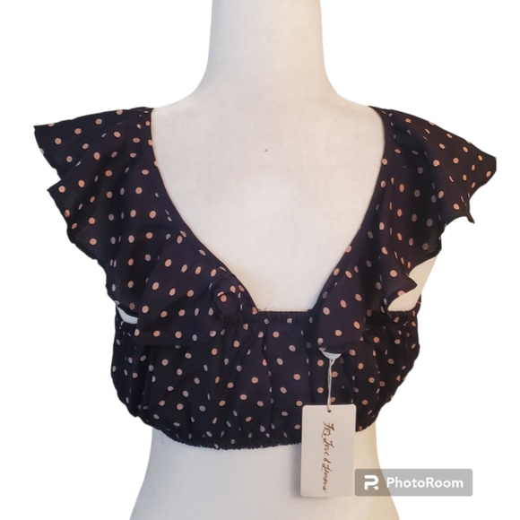 FOR LOVE & LEMONS Polka Dot Ruffle Bandeau Crop Top Size Large - Picture 6 of 9